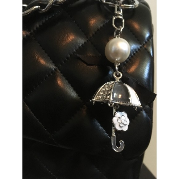 Umbrella Camellia Bag Charm/ Keychain - Silver Hardware - Picture 2 of 5
